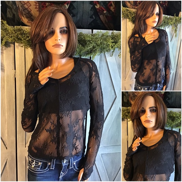 Free People Tops - Black Lace Mesh Pullover Tunic Size Large